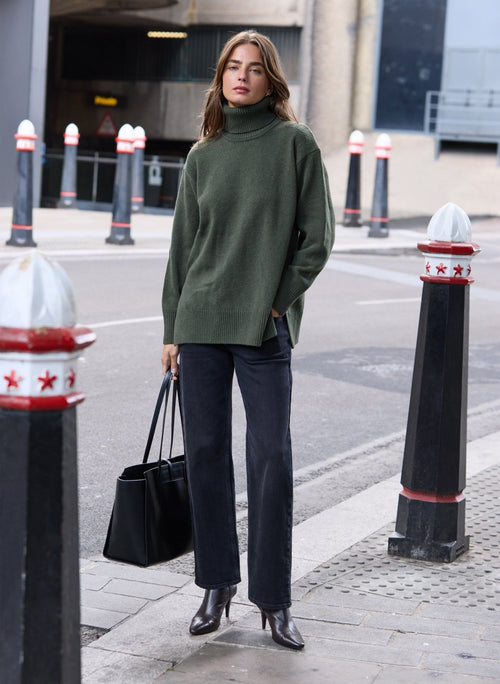 Myrtle Longline Knit Jumper - Deep Khaki Baukjen