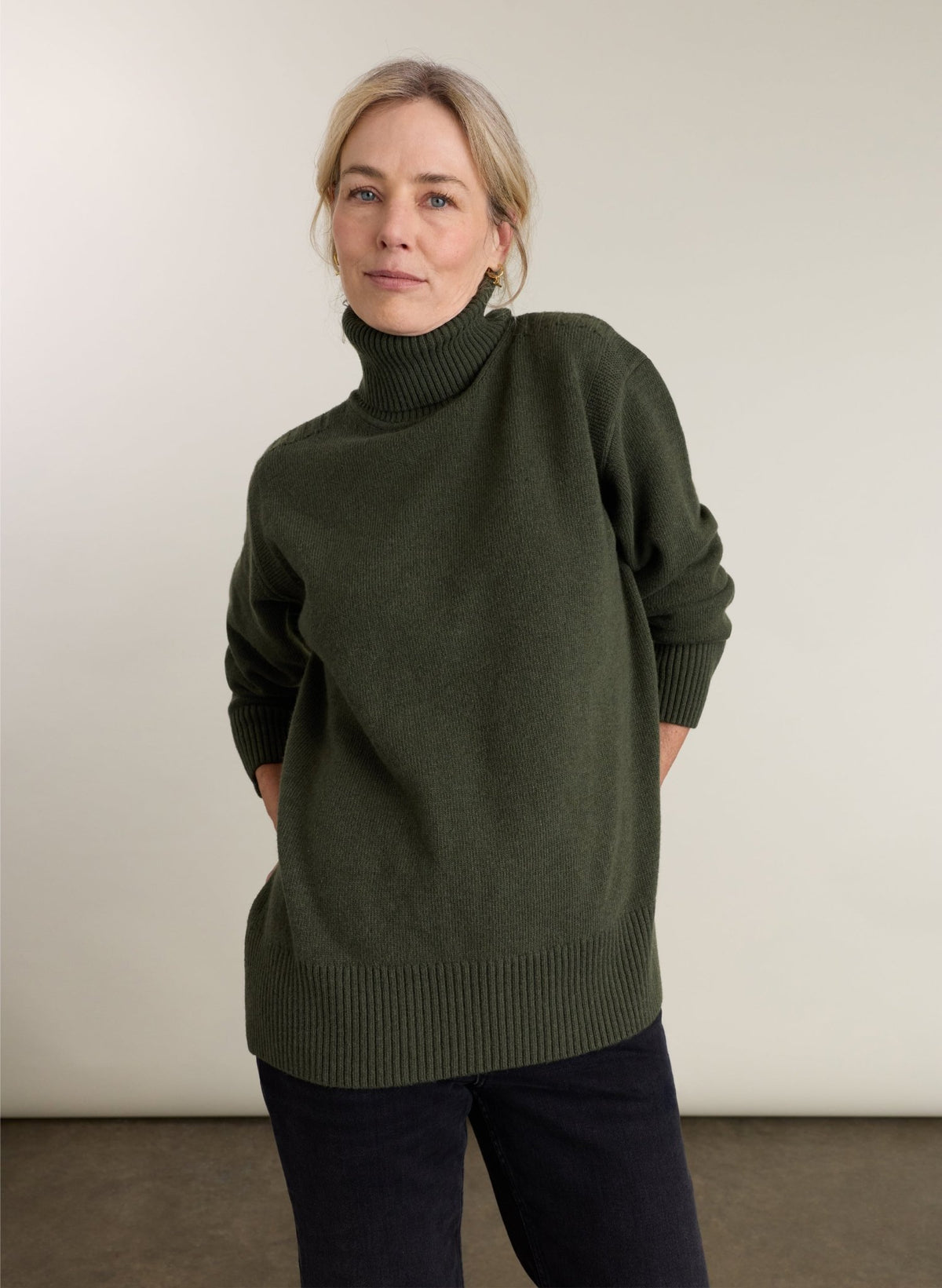 Myrtle Longline Knit Jumper - Deep Khaki Baukjen