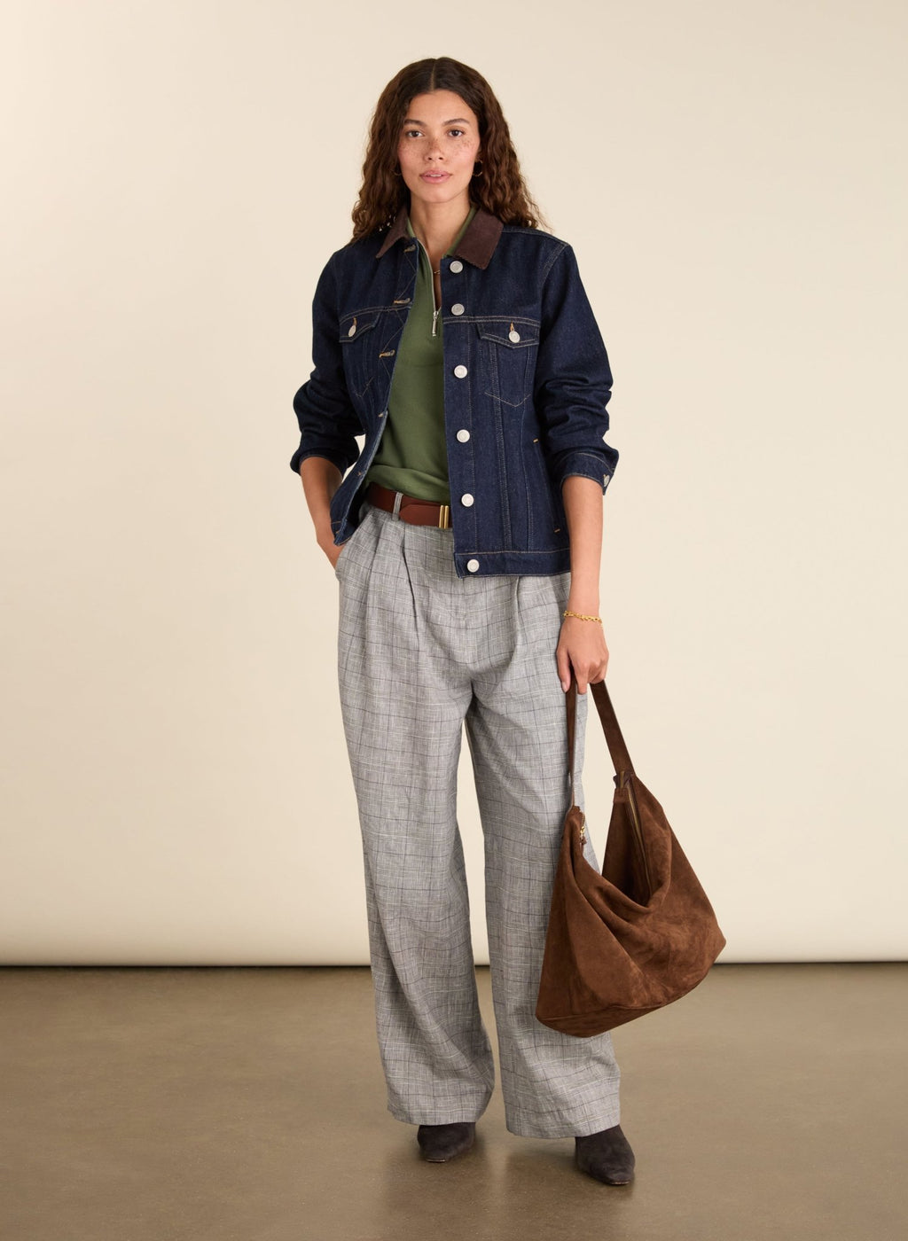 Nalan Organic Cotton Denim Trucker Jacket - Dark Denim & Dark Chocolate Baukjen