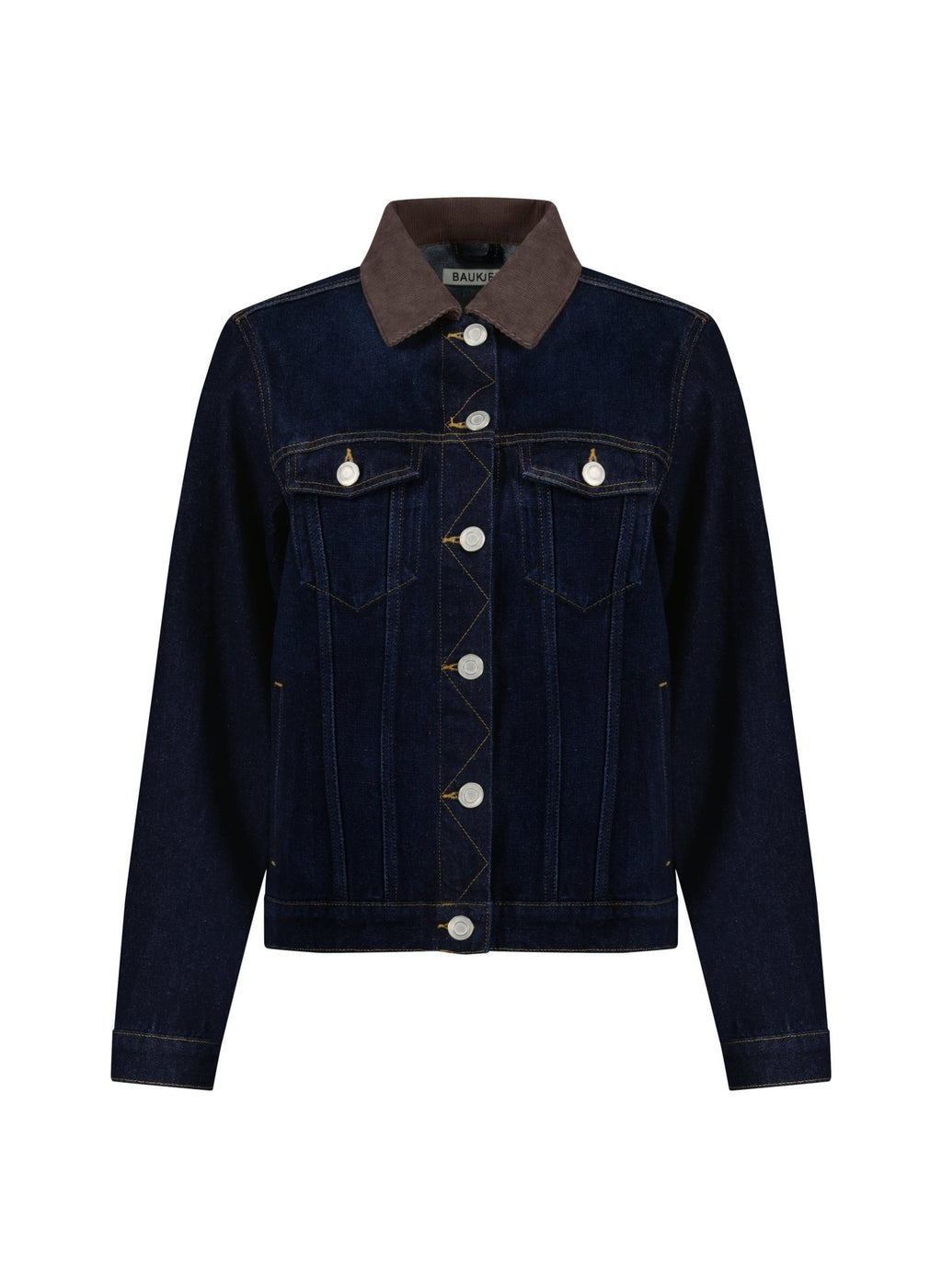 Nalan Organic Cotton Denim Trucker Jacket - Dark Denim & Dark Chocolate Baukjen
