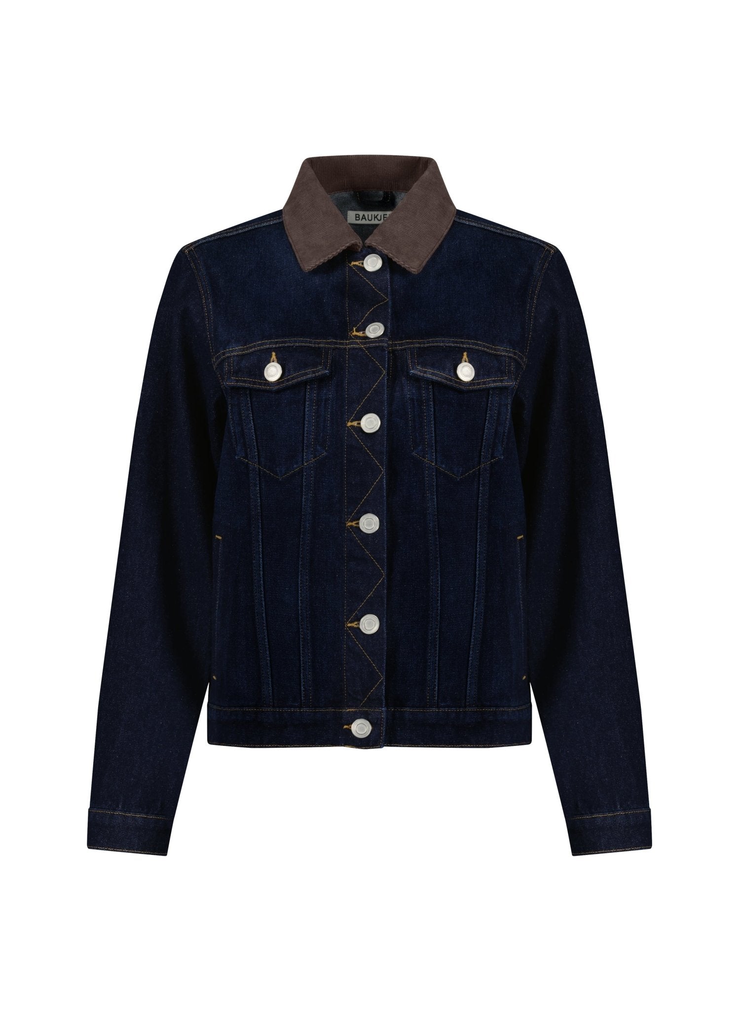 Nalan Organic Cotton Denim Trucker Jacket - Dark Denim & Dark Chocolate Baukjen