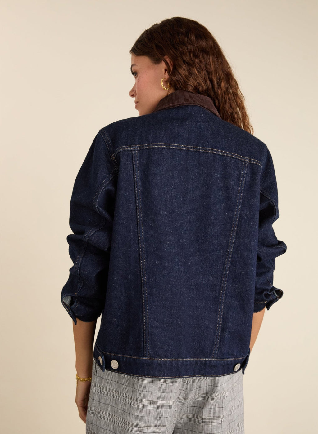 Nalan Organic Cotton Denim Trucker Jacket - Dark Denim & Dark Chocolate Baukjen