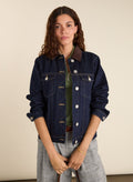 Nalan Organic Cotton Denim Trucker Jacket - Dark Denim & Dark Chocolate Baukjen