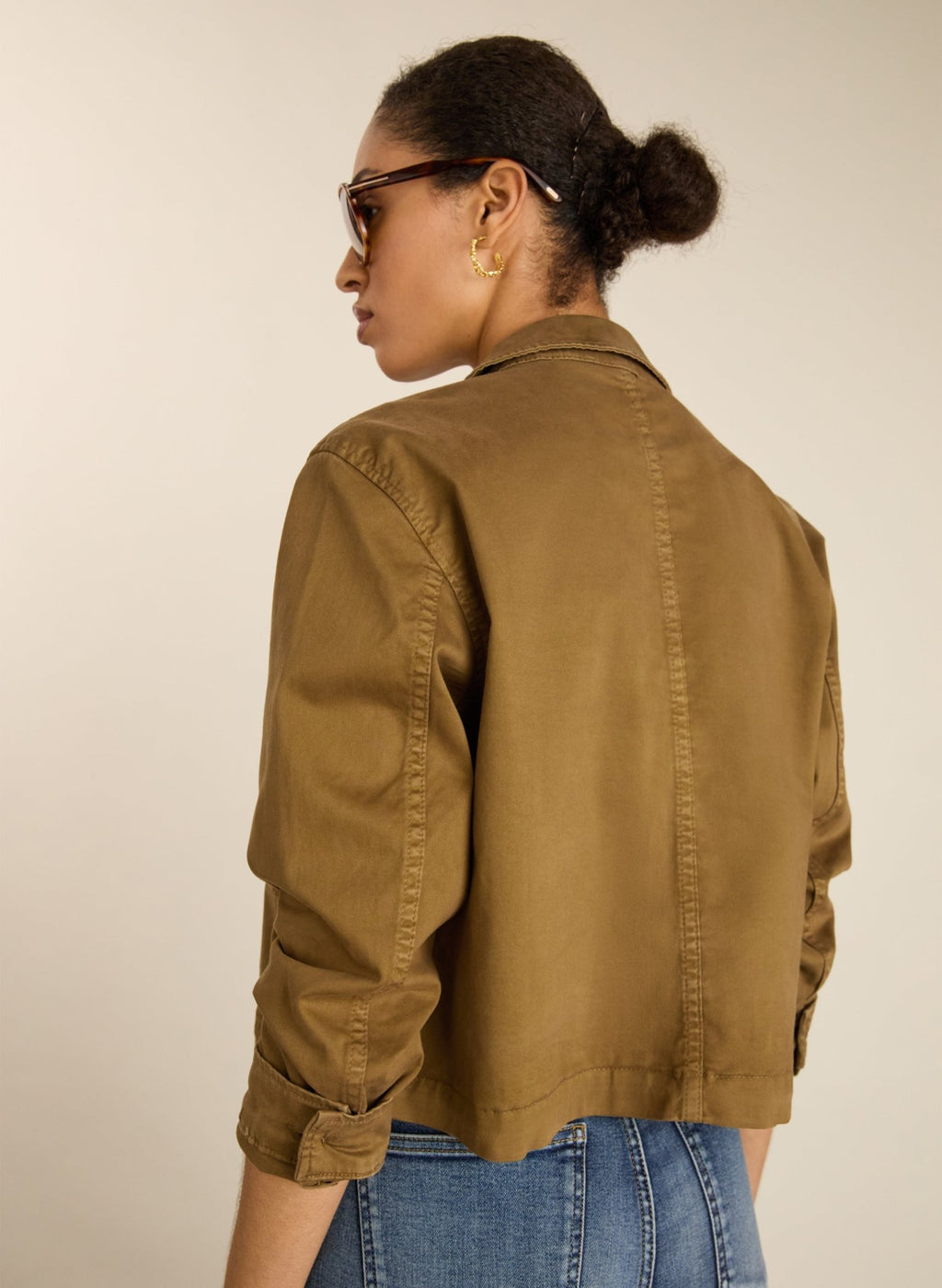 Nata Organic Cotton Cropped Jacket - Taupe Baukjen