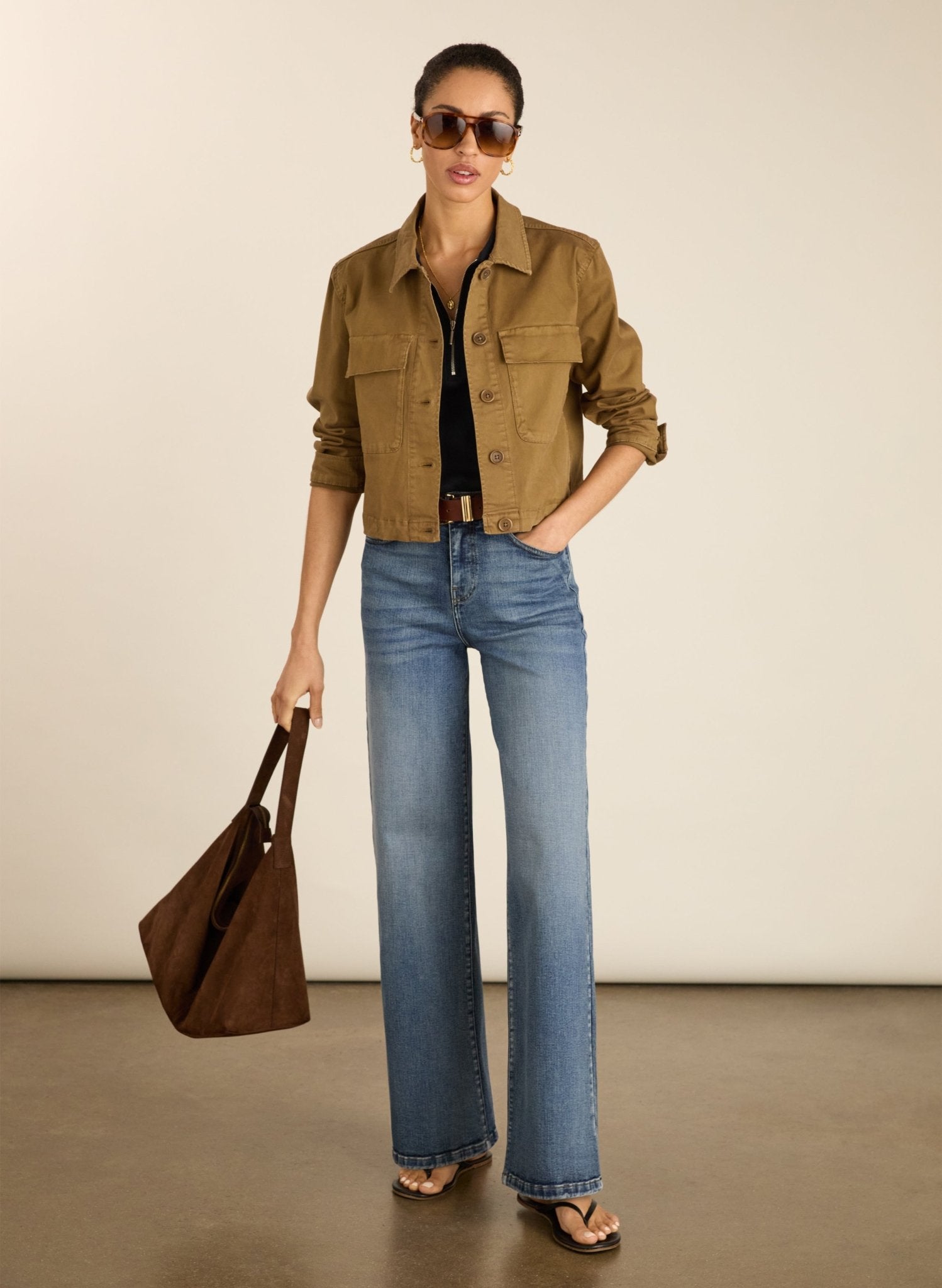 Nata Organic Cotton Cropped Jacket - Taupe Baukjen