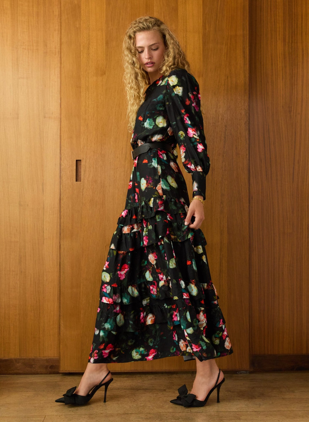 Natasha Printed Maxi Dress - Black Bouquet Baukjen