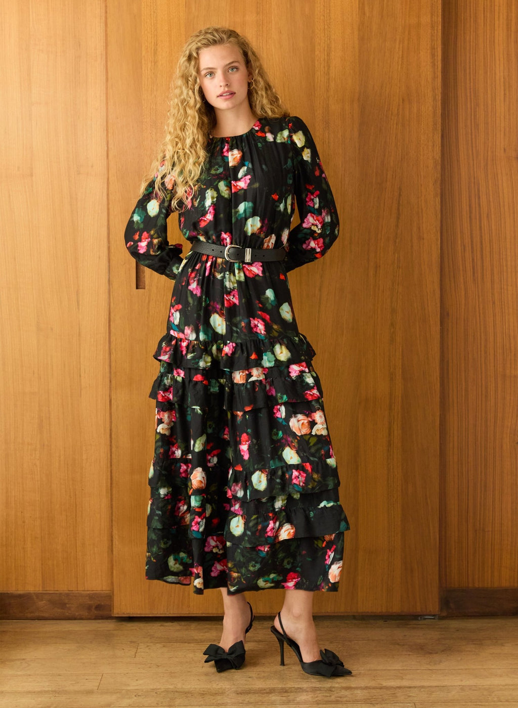 Natasha Printed Maxi Dress - Black Bouquet Baukjen
