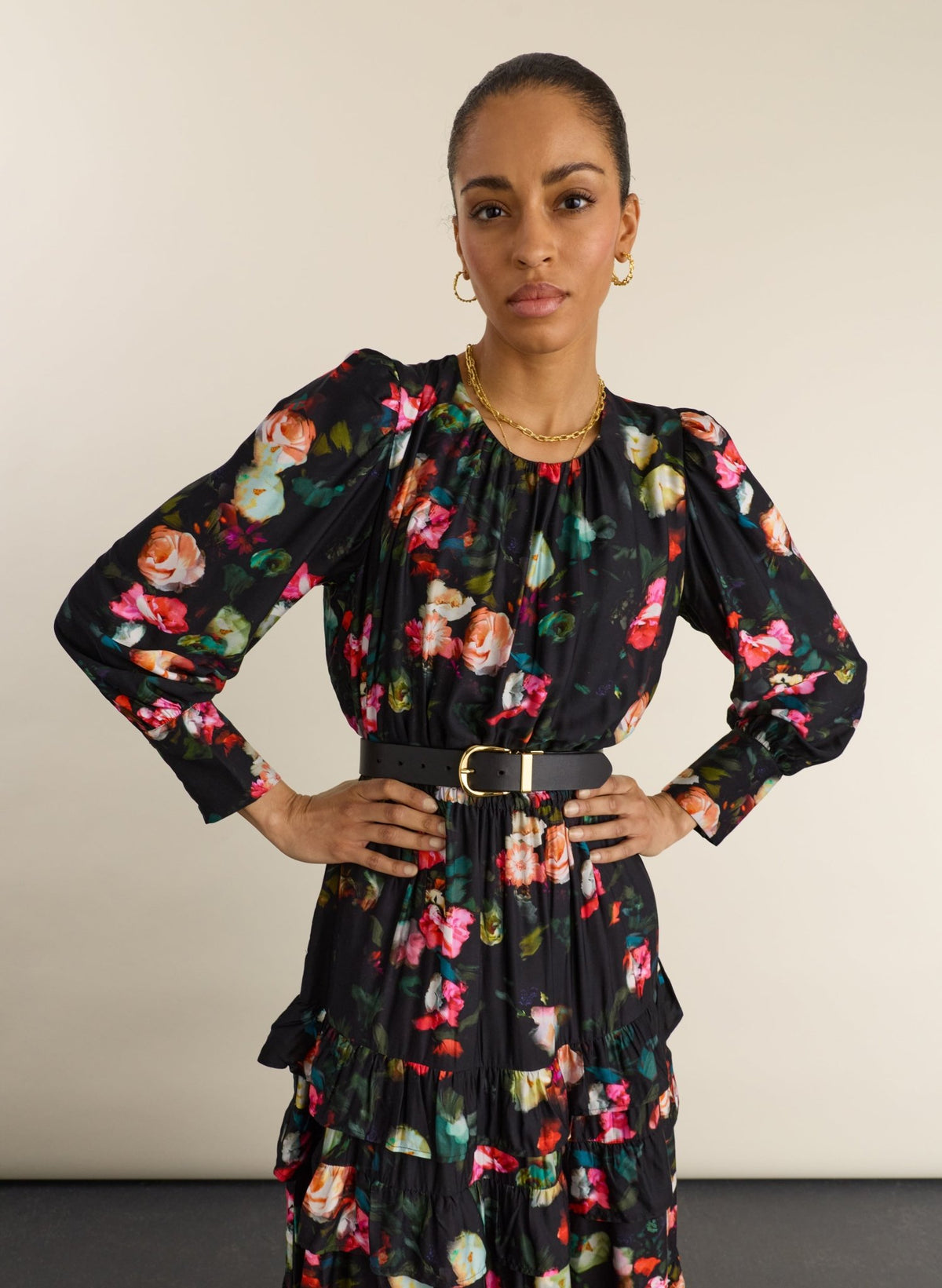 Natasha Printed Maxi Dress - Black Bouquet Baukjen