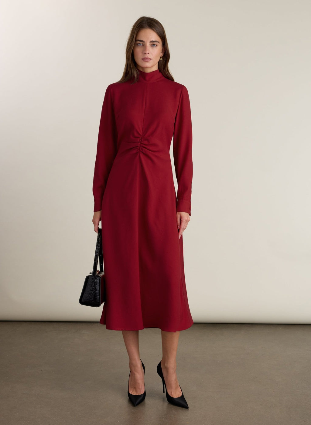 Neesha Fit and Flare Dress - Deep Red Baukjen