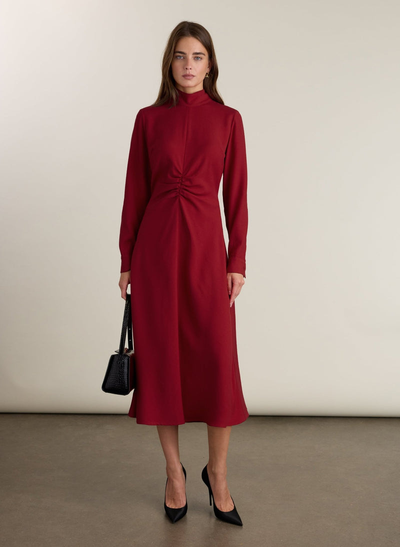 Neesha Fit and Flare Dress - Deep Red Baukjen