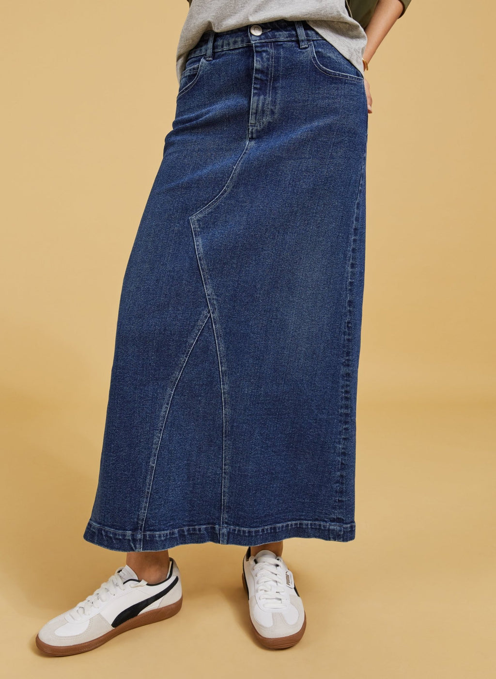 Nia Organic Stretch Denim Long Skirt - Dark Indigo Baukjen