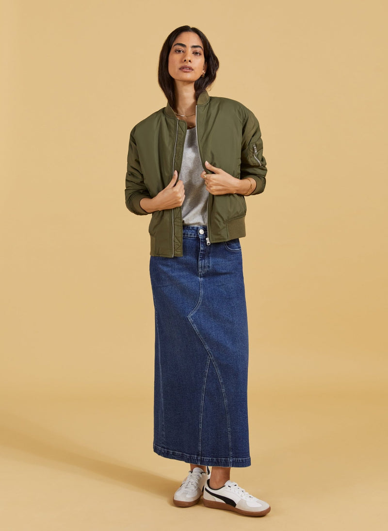 Nia Organic Stretch Denim Long Skirt - Dark Indigo Baukjen