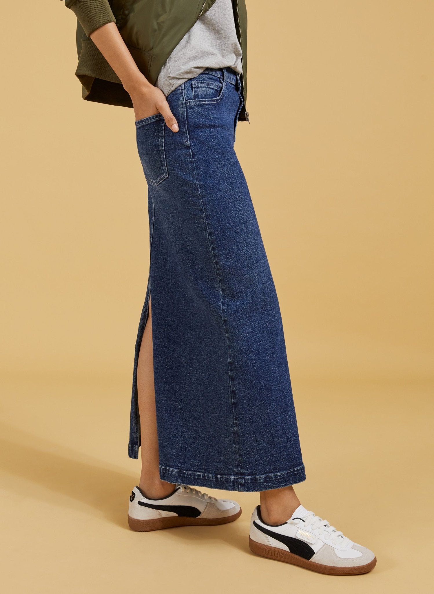 Nia Organic Stretch Denim Long Skirt - Dark Indigo Baukjen