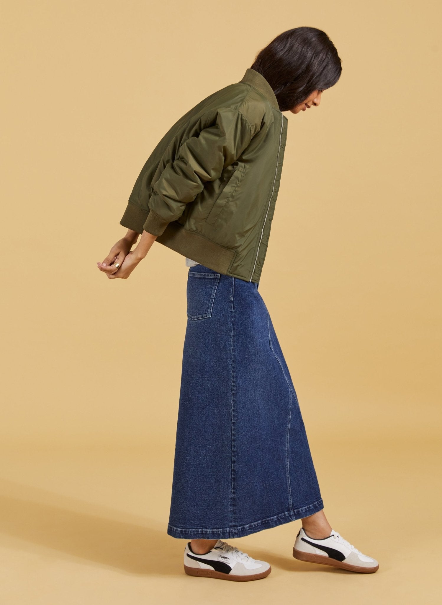 Nia Organic Stretch Denim Long Skirt - Dark Indigo Baukjen