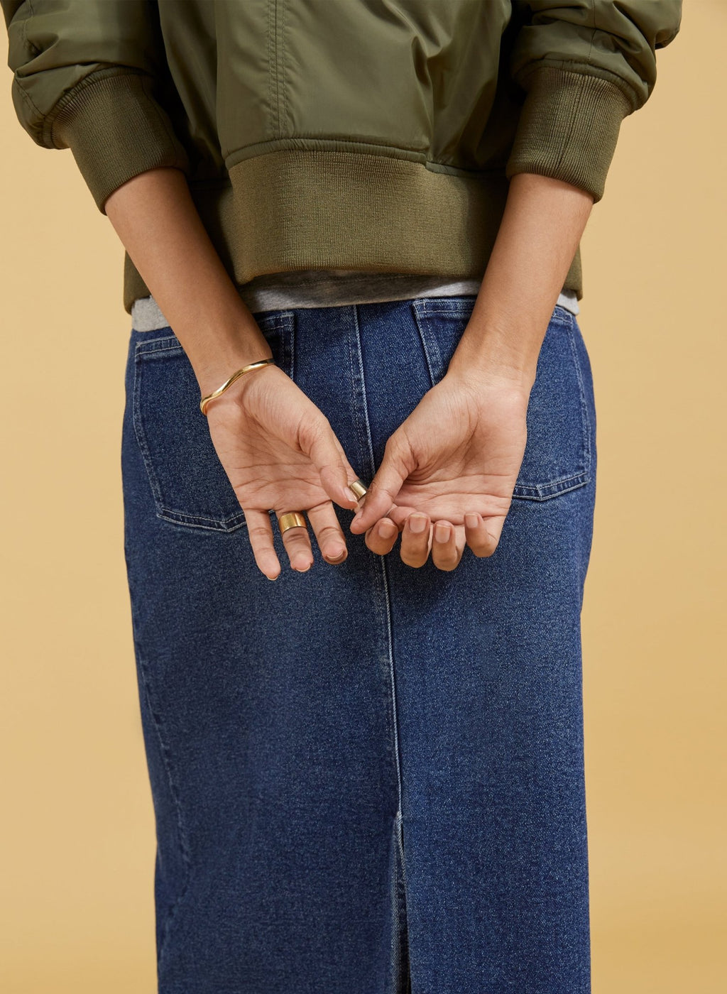 Nia Organic Stretch Denim Long Skirt - Dark Indigo Baukjen