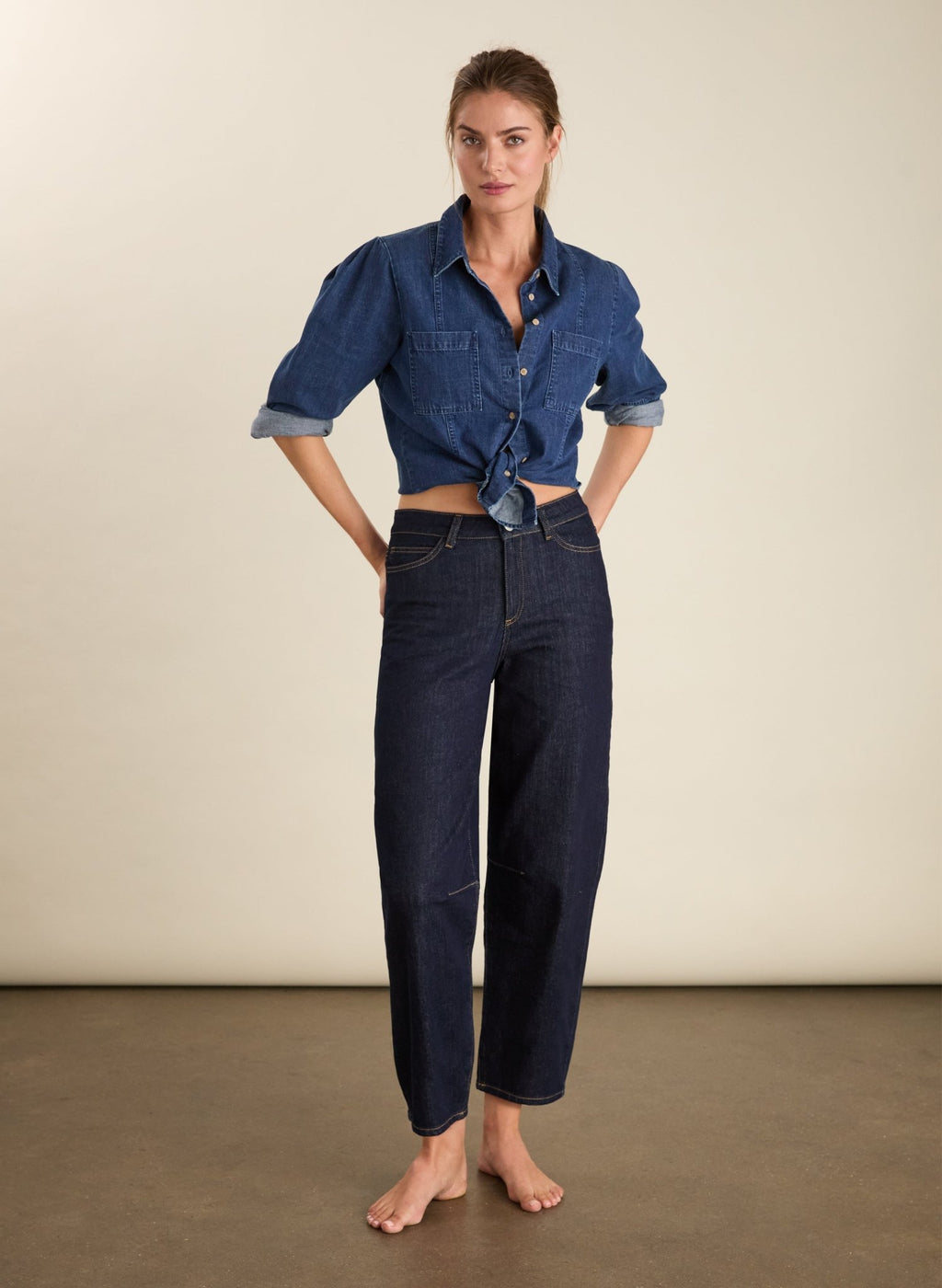 Nixi Organic Cotton Stretch Denim Barrel Jeans - Dark Denim Baukjen