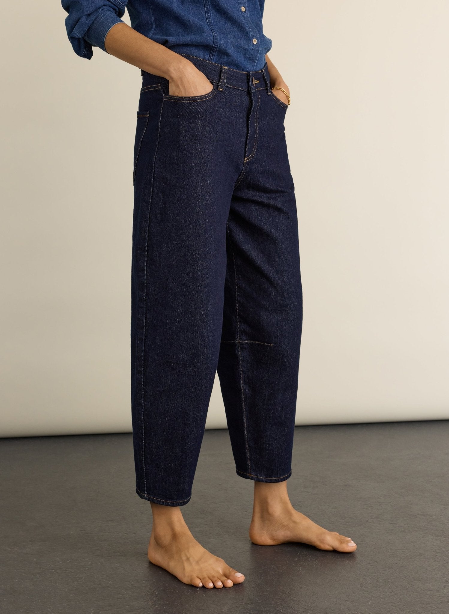 Nixi Organic Cotton Stretch Denim Barrel Jeans - Dark Denim Baukjen