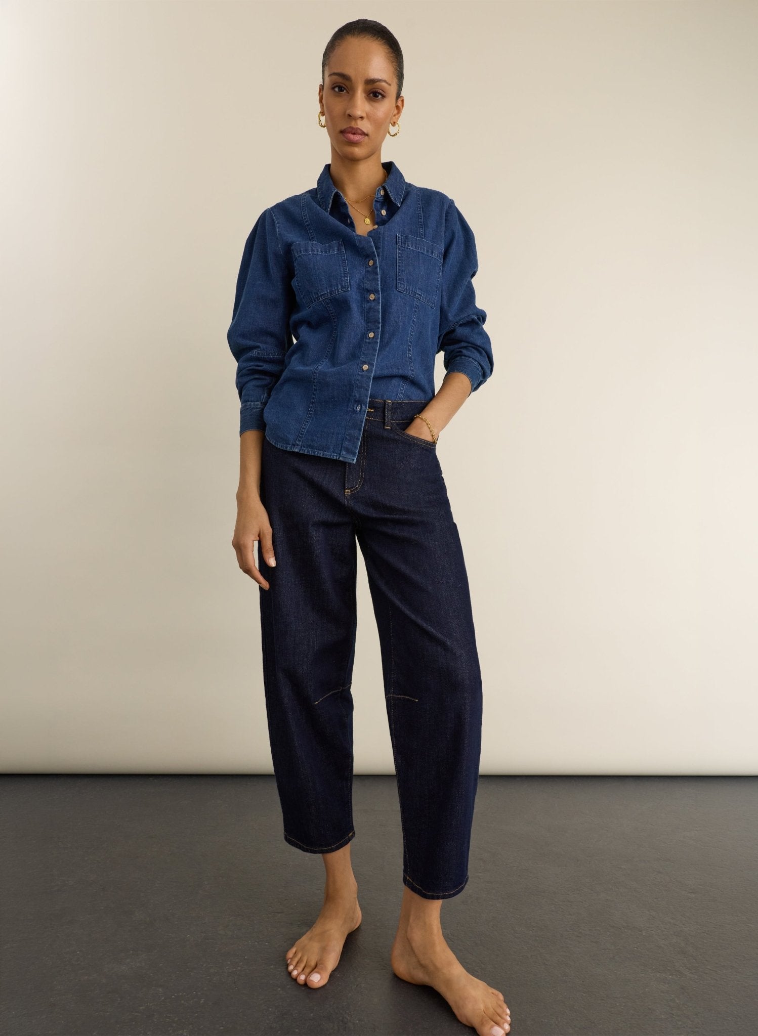 Nixi Organic Cotton Stretch Denim Barrel Jeans - Dark Denim Baukjen