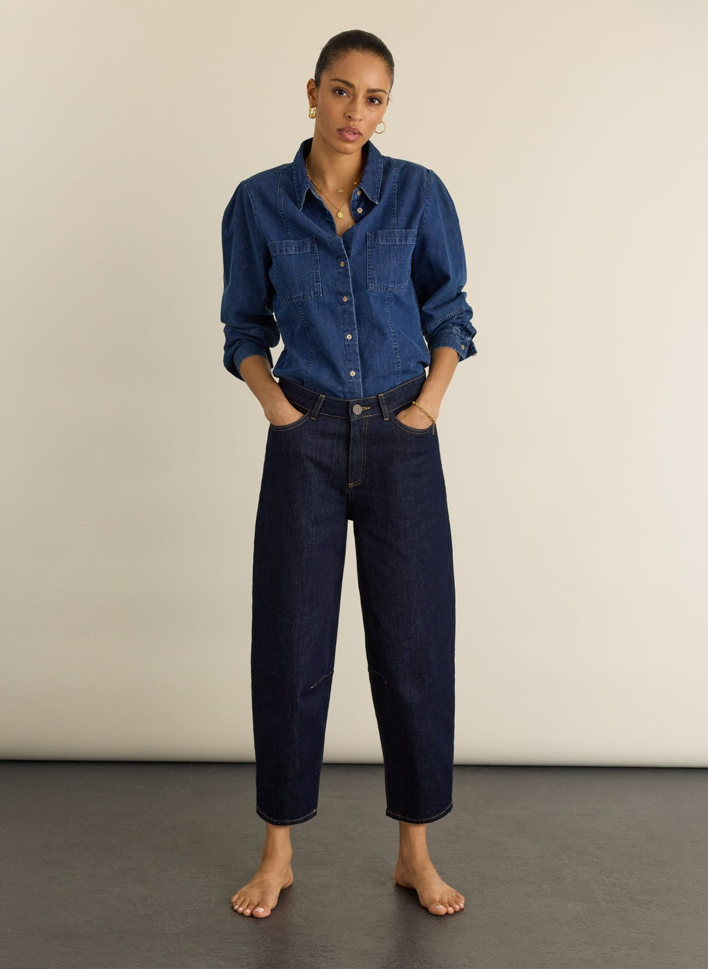 Nixi Organic Cotton Stretch Denim Barrel Jeans - Dark Denim Baukjen