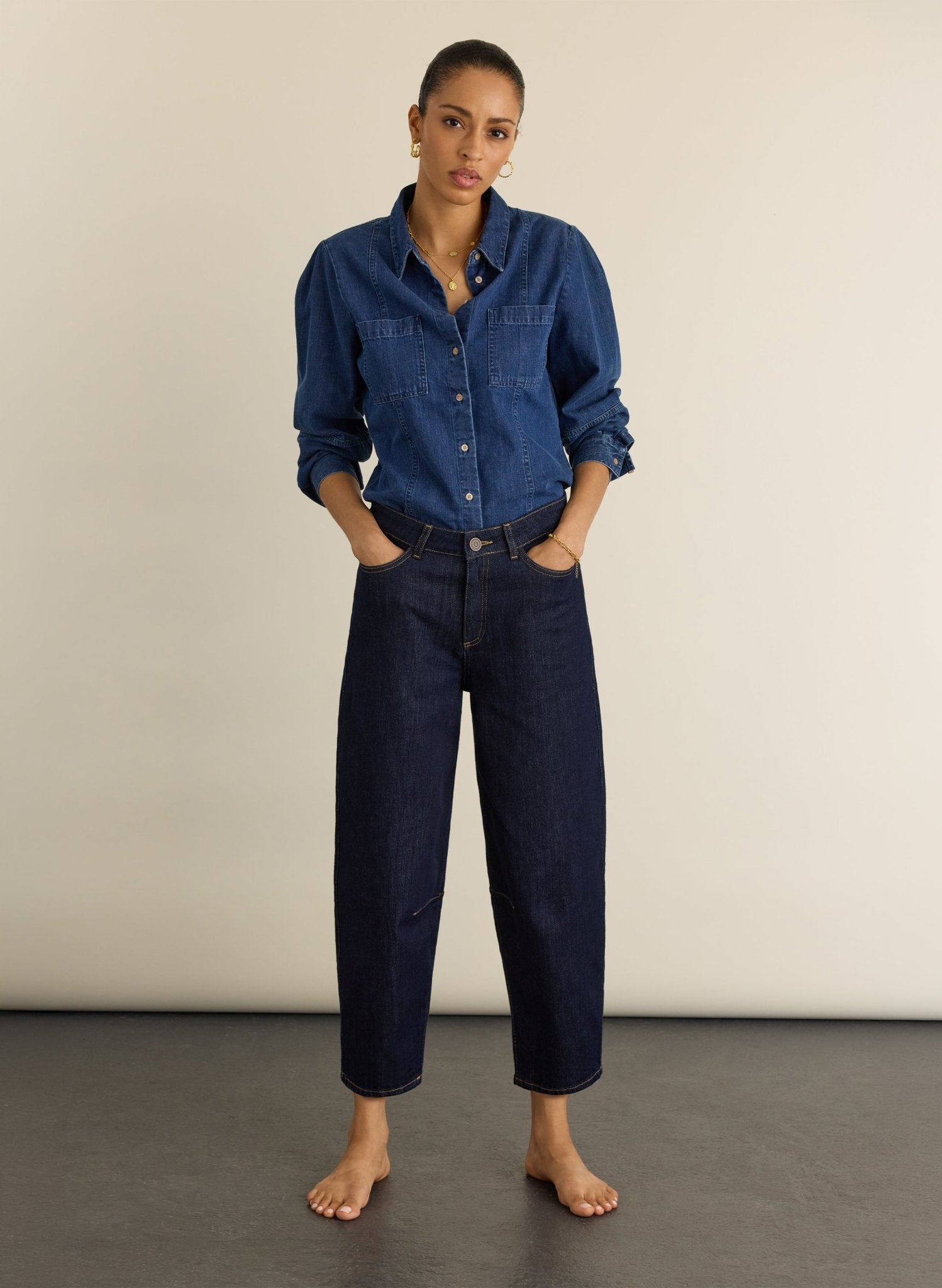 Nixi Organic Cotton Stretch Denim Barrel Jeans - Dark Denim Baukjen
