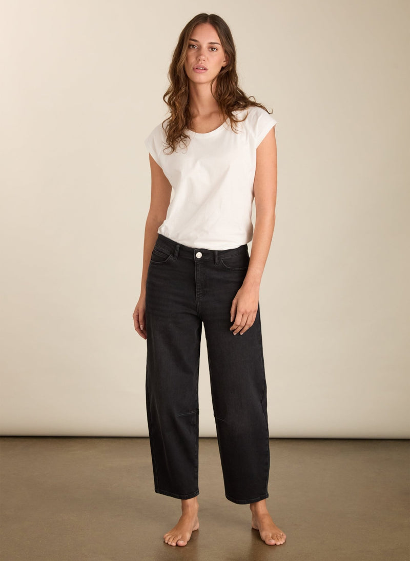 Nixi Organic Cotton Stretch Denim Barrel Jeans - Washed Black Baukjen