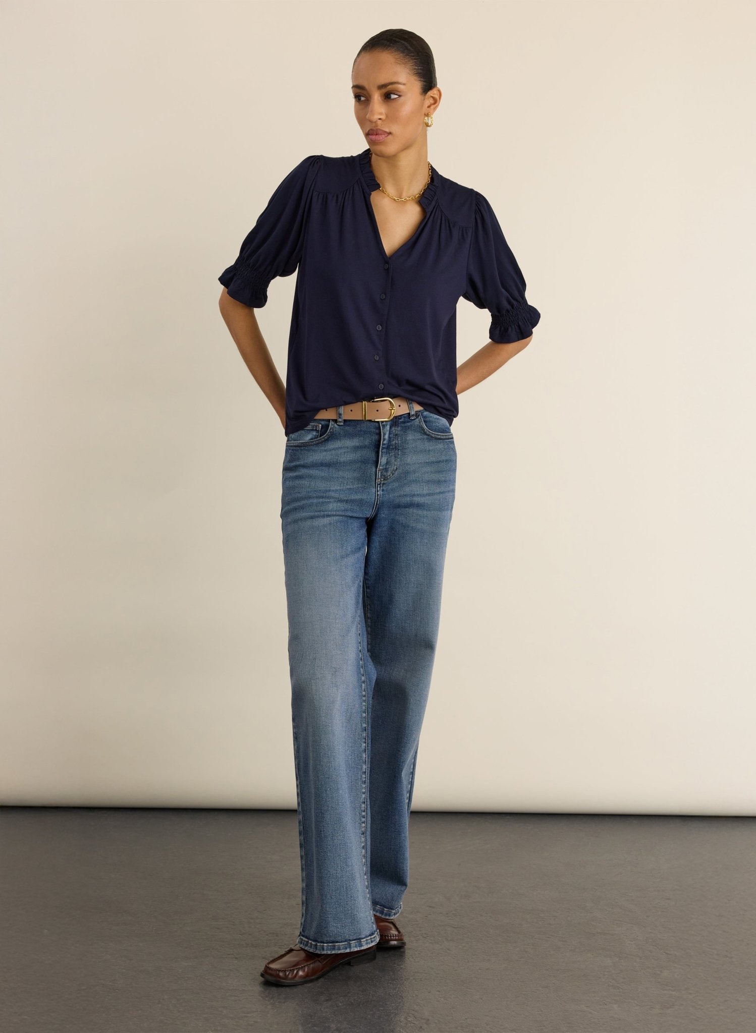 Noa Short Sleeve Blouse - Classic Navy Baukjen