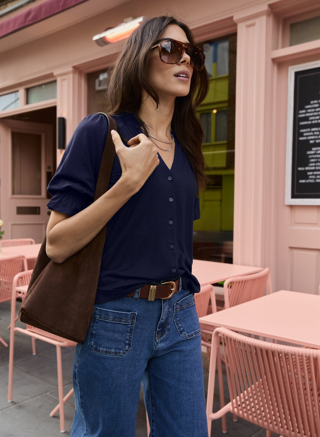Noa Short Sleeve Blouse - Classic Navy Baukjen