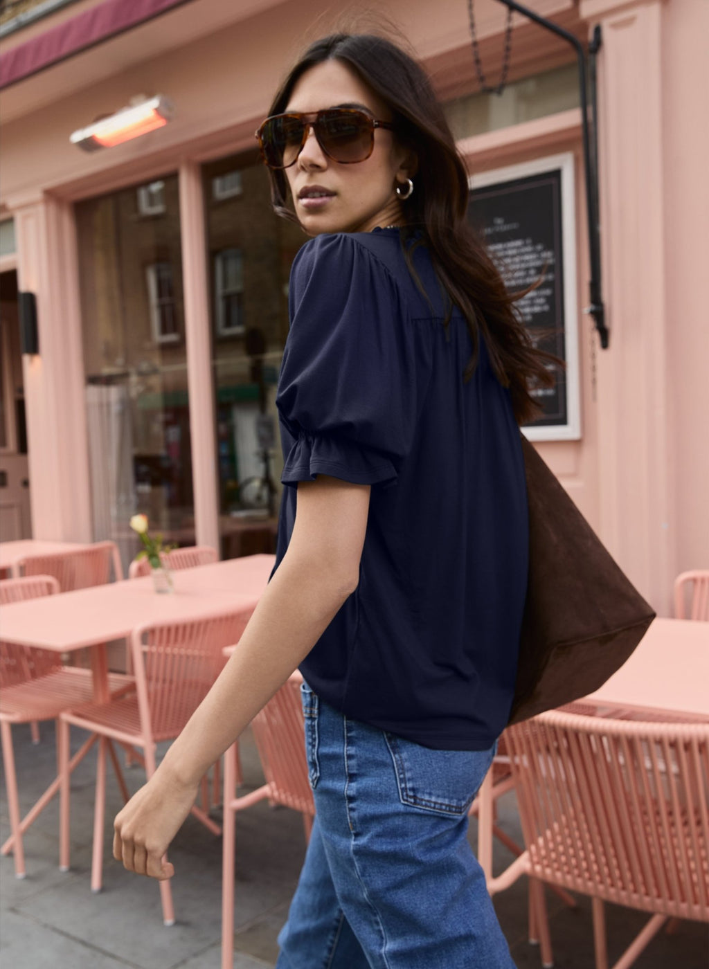 Noa Short Sleeve Blouse - Classic Navy Baukjen