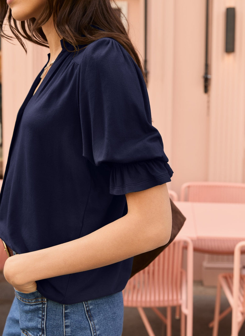 Noa Short Sleeve Blouse - Classic Navy Baukjen