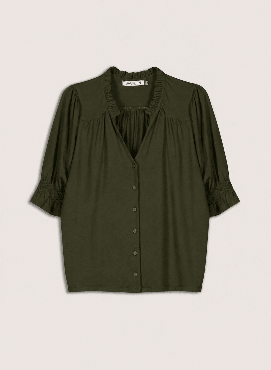 Noa Short Sleeve Blouse - Deep Khaki Baukjen
