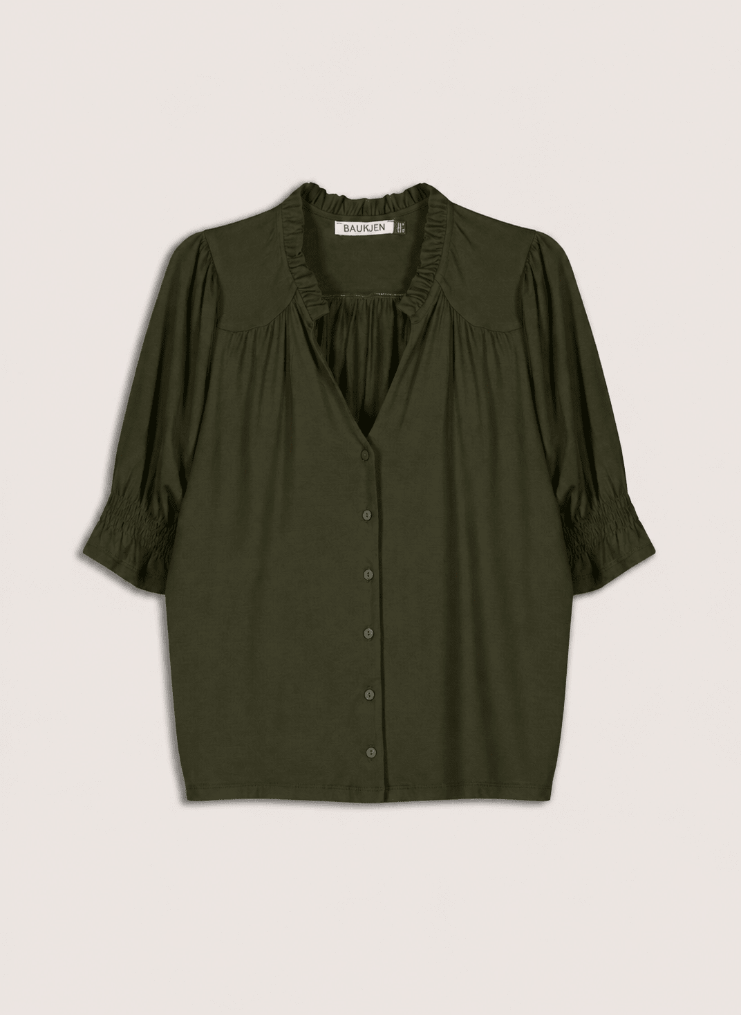Noa Short Sleeve Blouse - Deep Khaki Baukjen