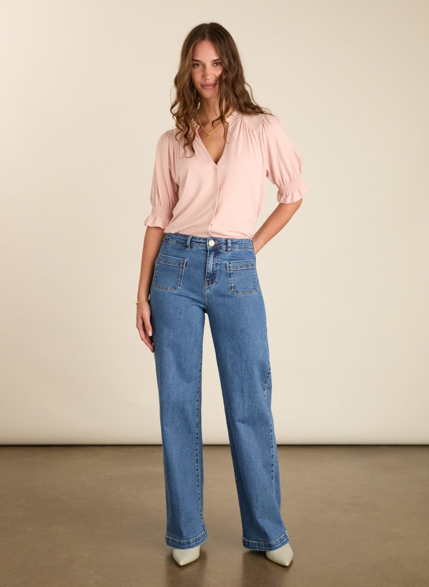 Noa Short Sleeve Blouse - Powder Pink Baukjen