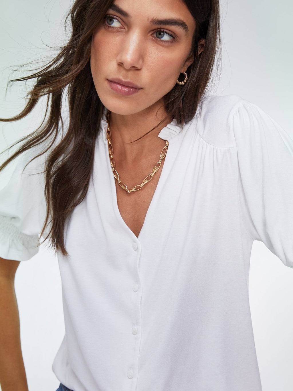 Noa Short Sleeve Blouse - Pure White Baukjen