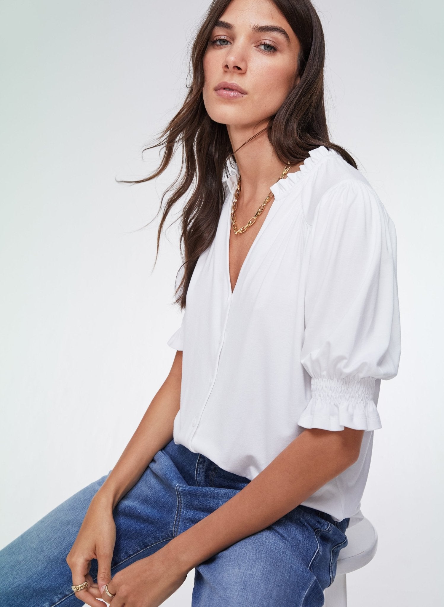 Noa Short Sleeve Blouse - Pure White Baukjen
