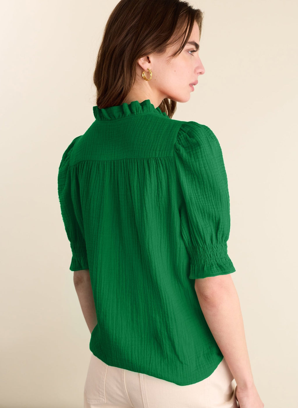 Nolan Organic Cheesecloth Blouse - Bright Emerald Baukjen