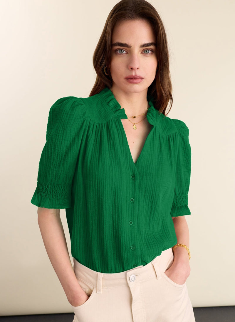 Nolan Organic Cheesecloth Blouse - Bright Emerald Baukjen