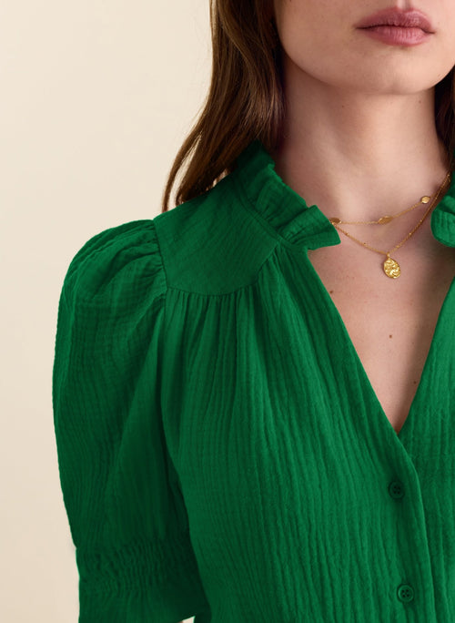 Nolan Organic Cheesecloth Blouse - Bright Emerald Baukjen