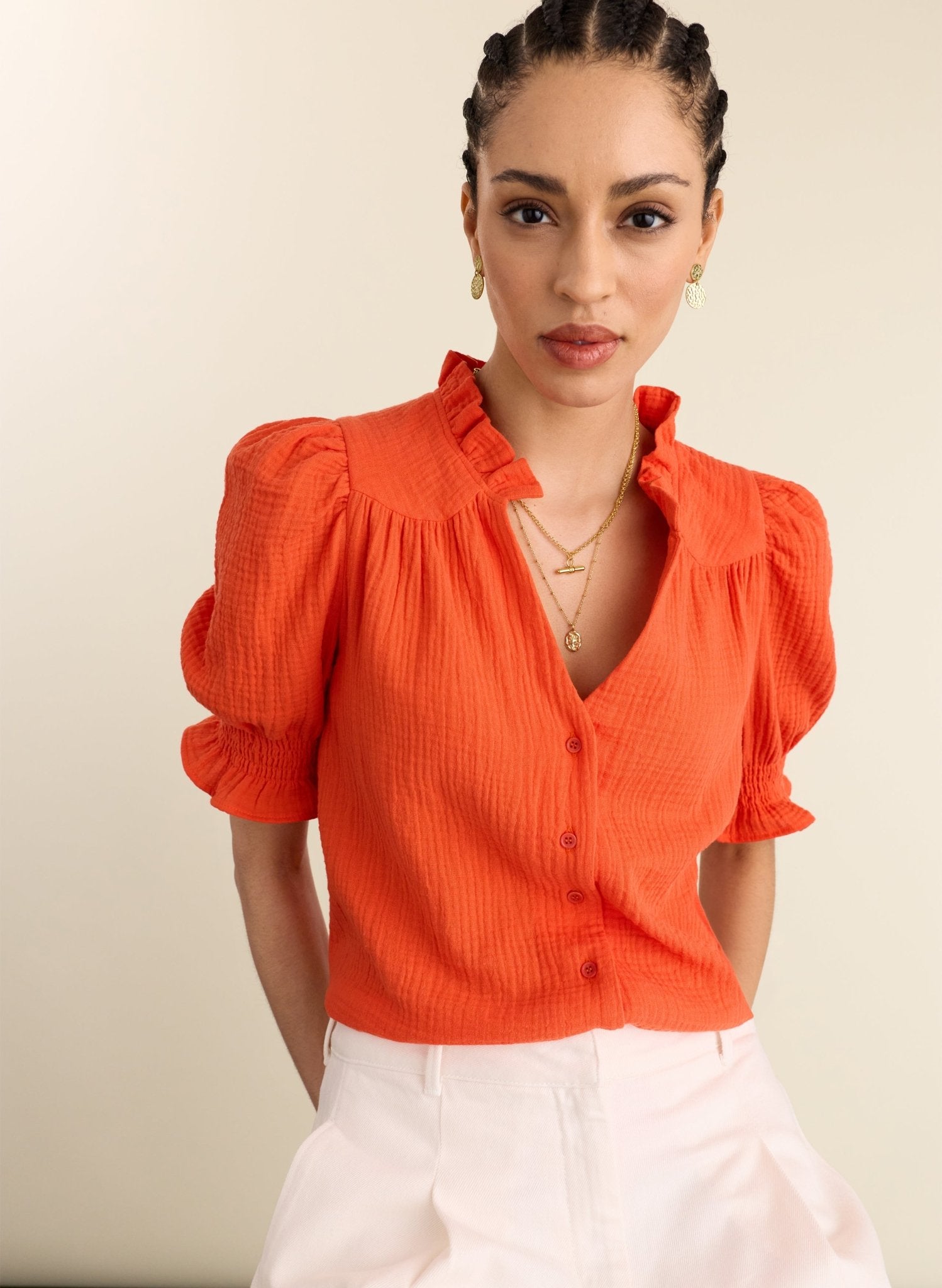 Nolan Organic Cheesecloth Blouse - Tangerine Baukjen