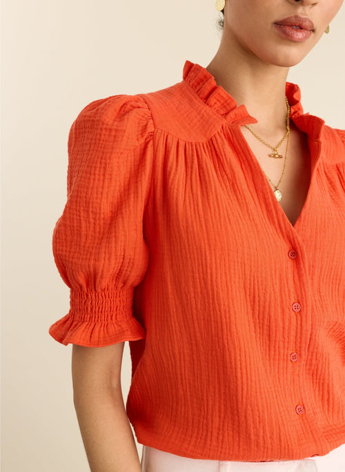 Nolan Organic Cheesecloth Blouse - Tangerine Baukjen