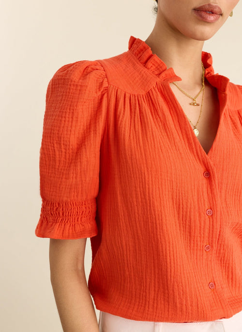 Nolan Organic Cheesecloth Blouse - Tangerine Baukjen