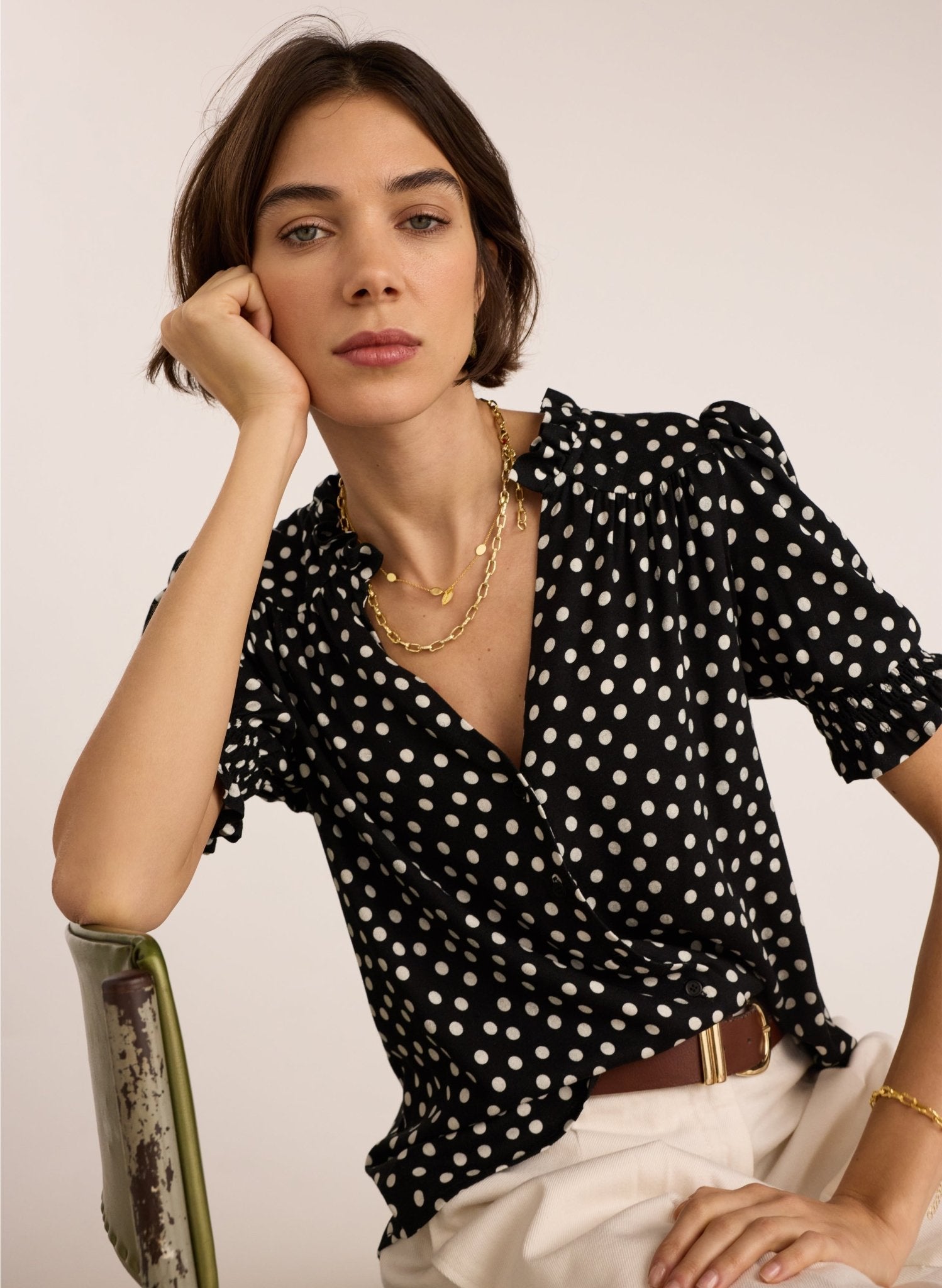 Nolan Printed Blouse - Black Polka Baukjen