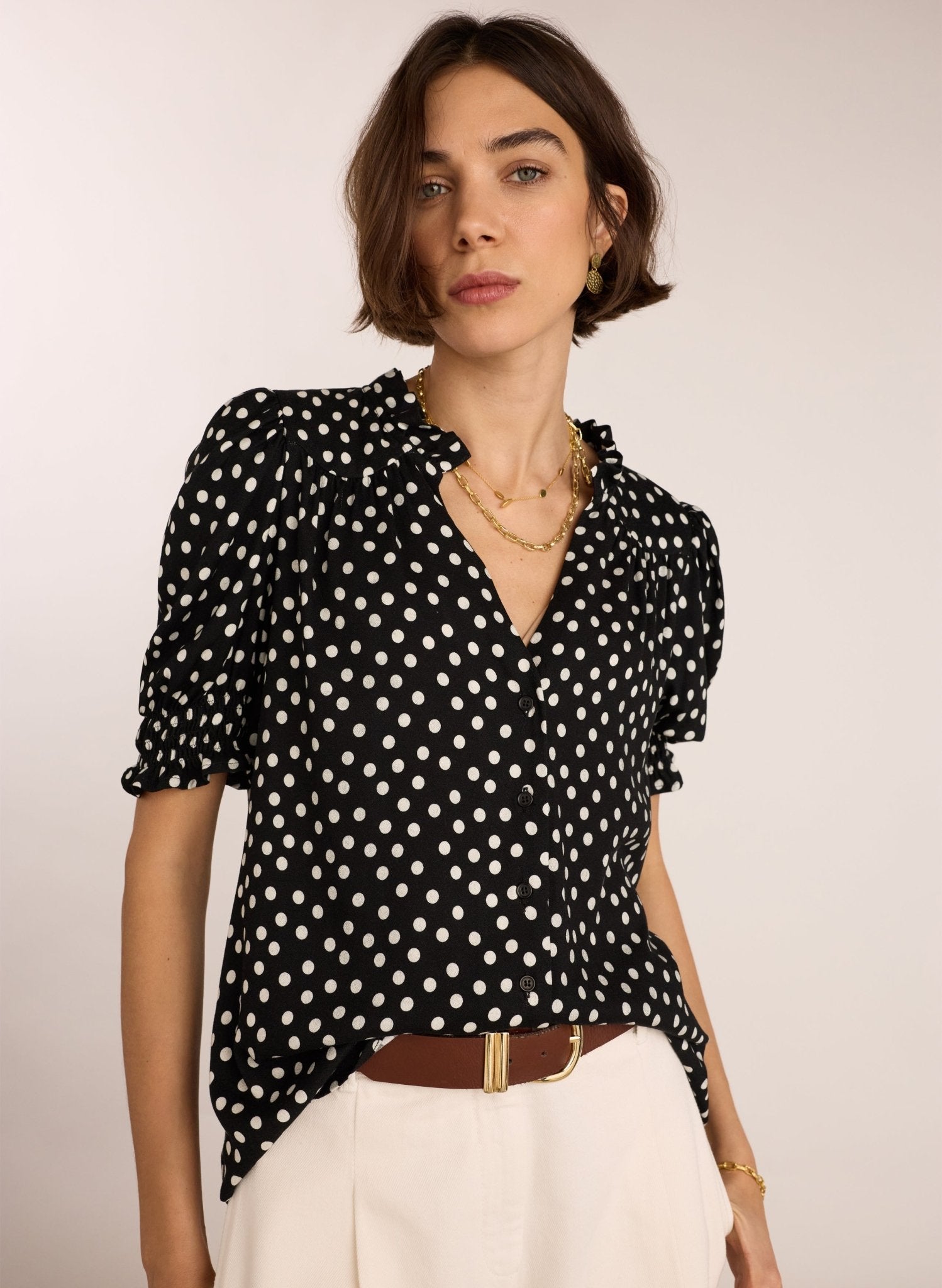 Nolan Printed Blouse - Black Polka Baukjen