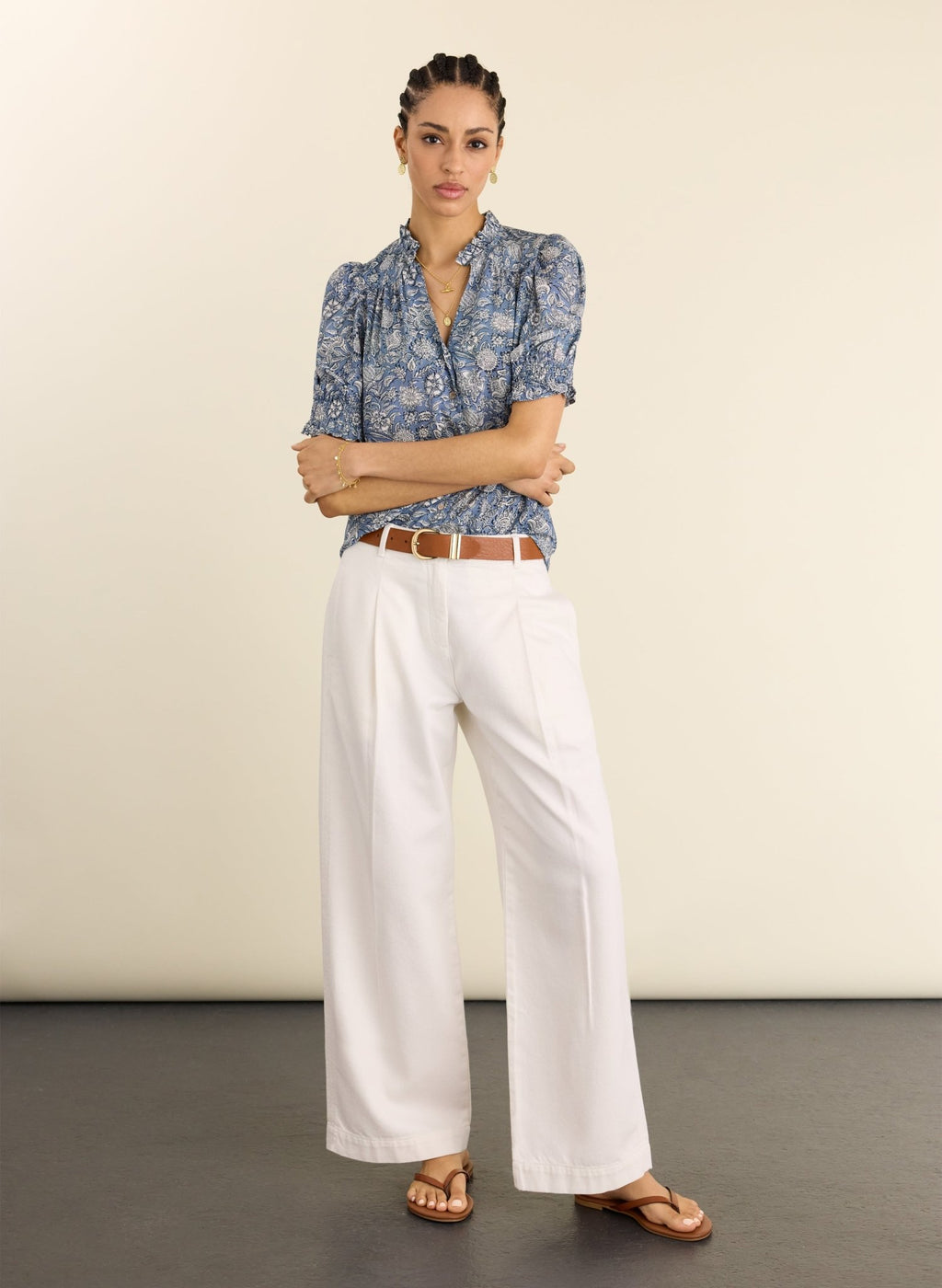 Nolan Printed Blouse - Denim Woodblock Print Baukjen