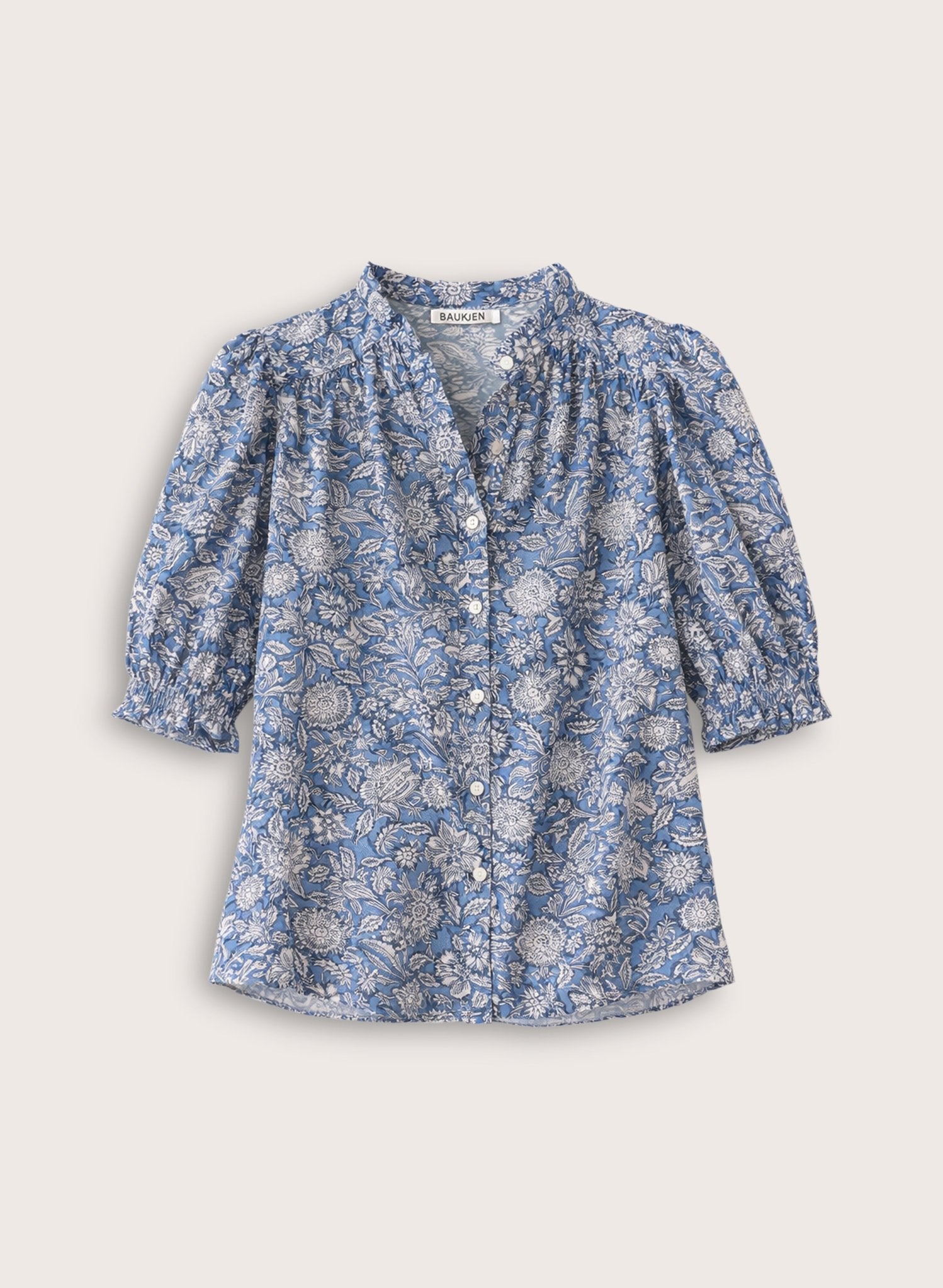 Nolan Printed Blouse - Denim Woodblock Print Baukjen