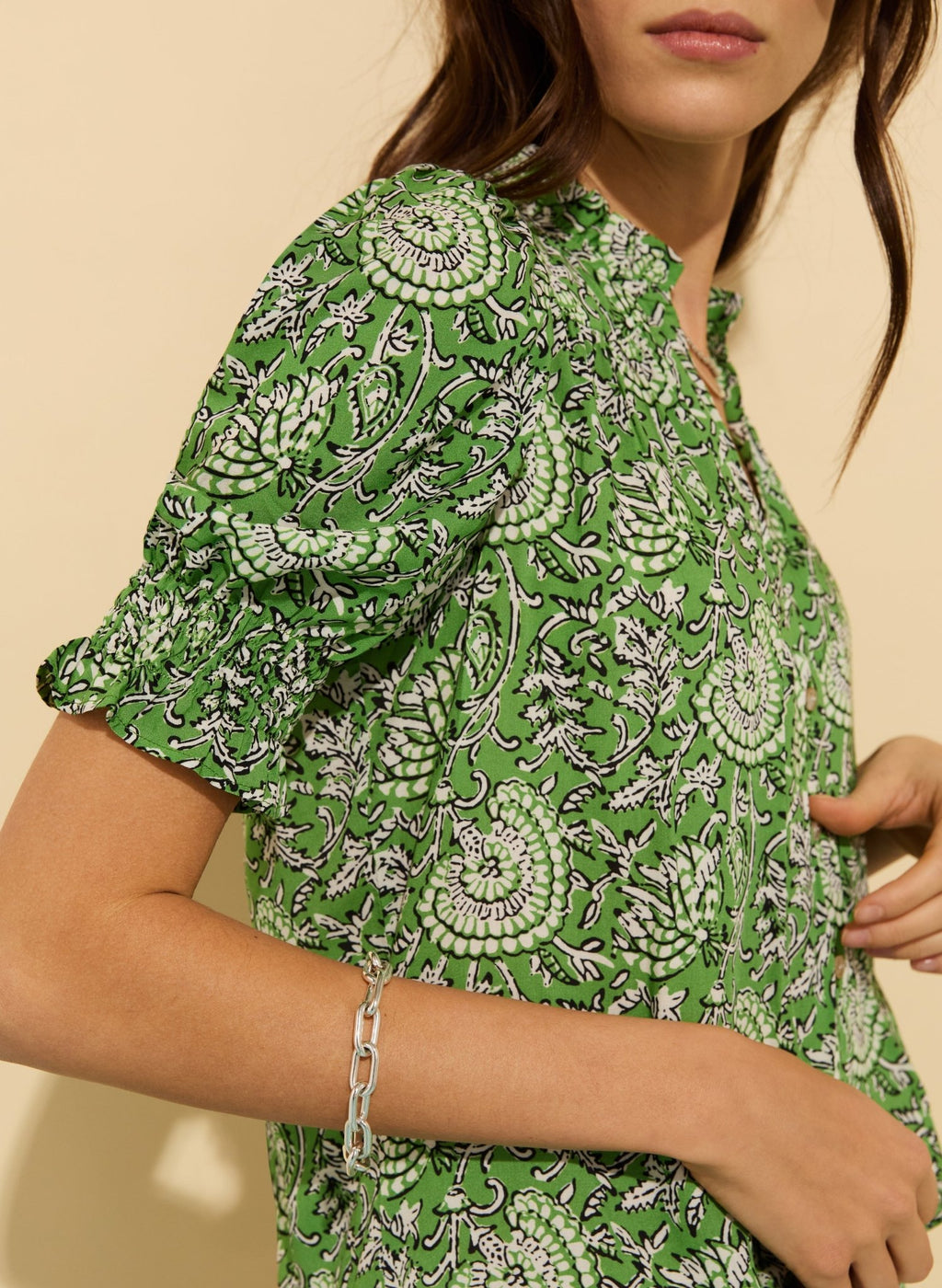 Nolan Printed Blouse - Green Woodblock Floral Baukjen