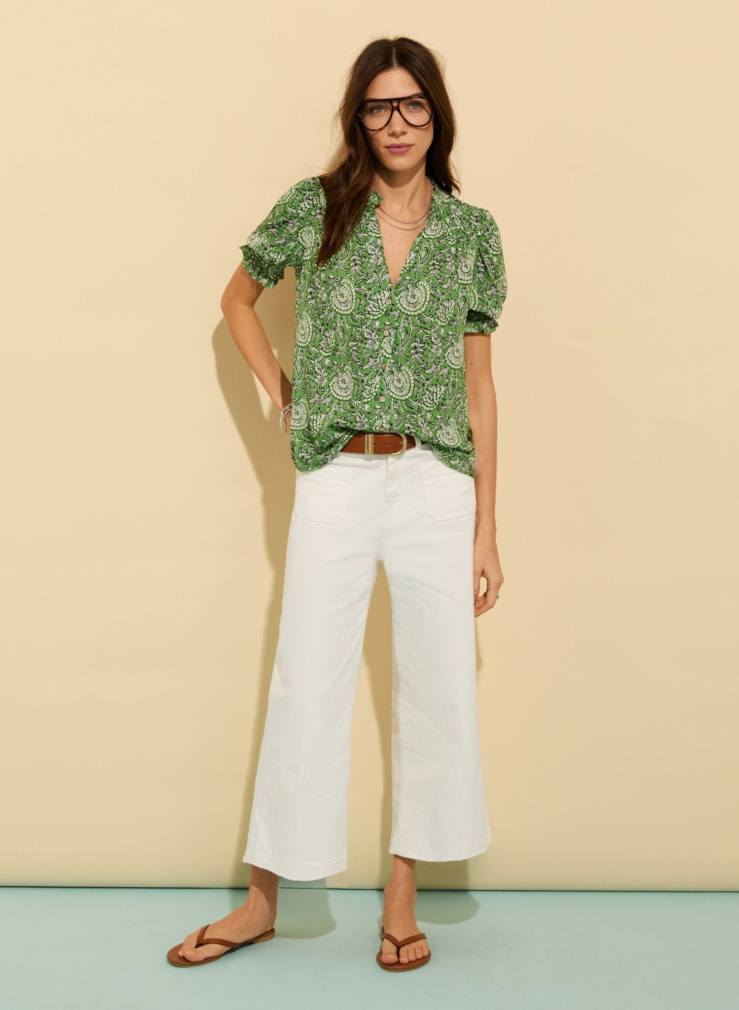 Nolan Printed Blouse - Green Woodblock Floral Baukjen