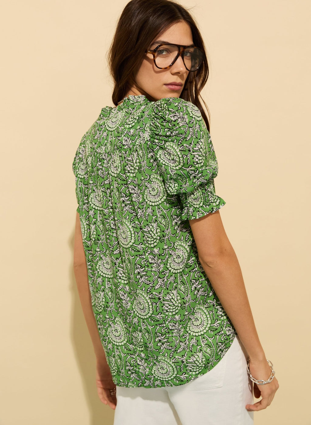Nolan Printed Blouse - Green Woodblock Floral Baukjen