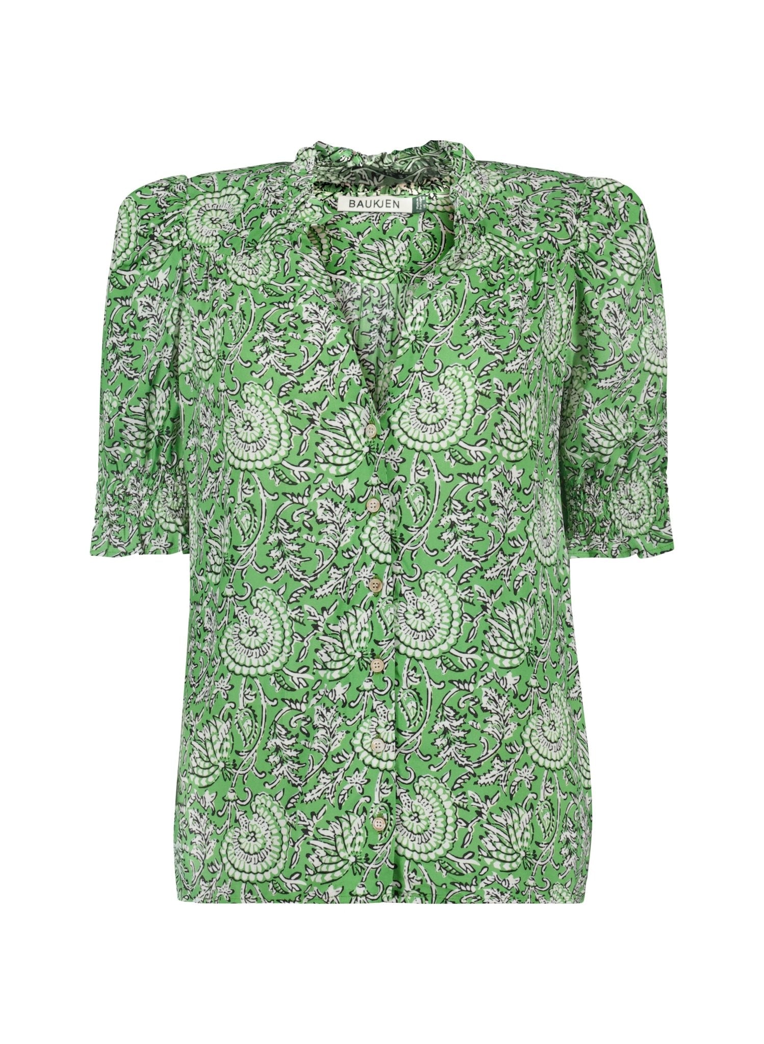 Nolan Printed Blouse - Green Woodblock Floral Baukjen