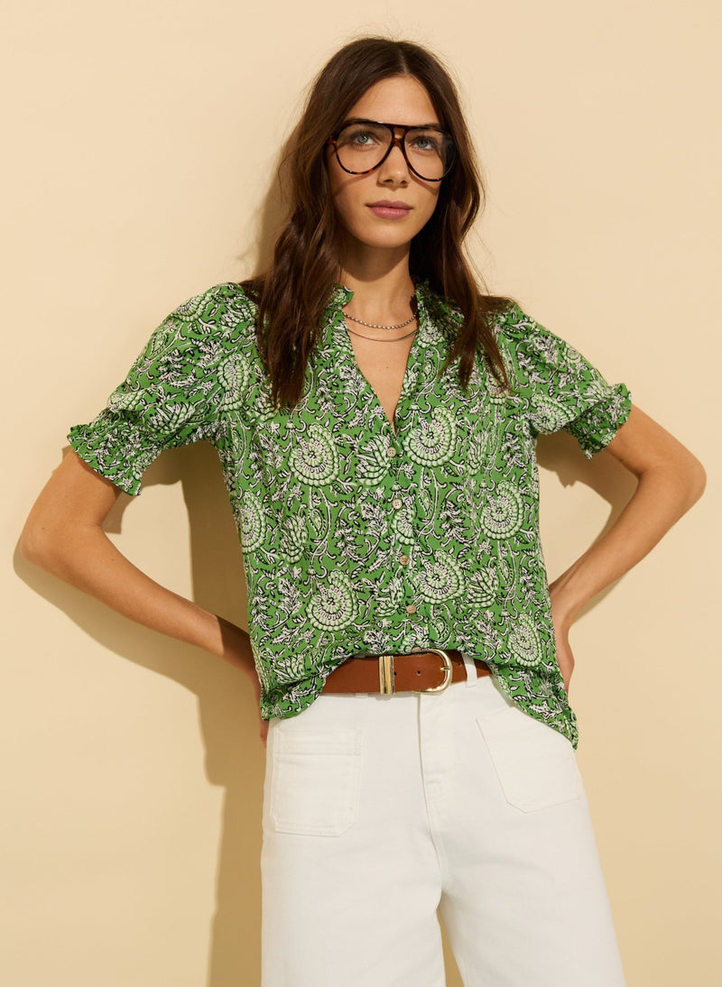 Nolan Printed Blouse - Green Woodblock Floral Baukjen