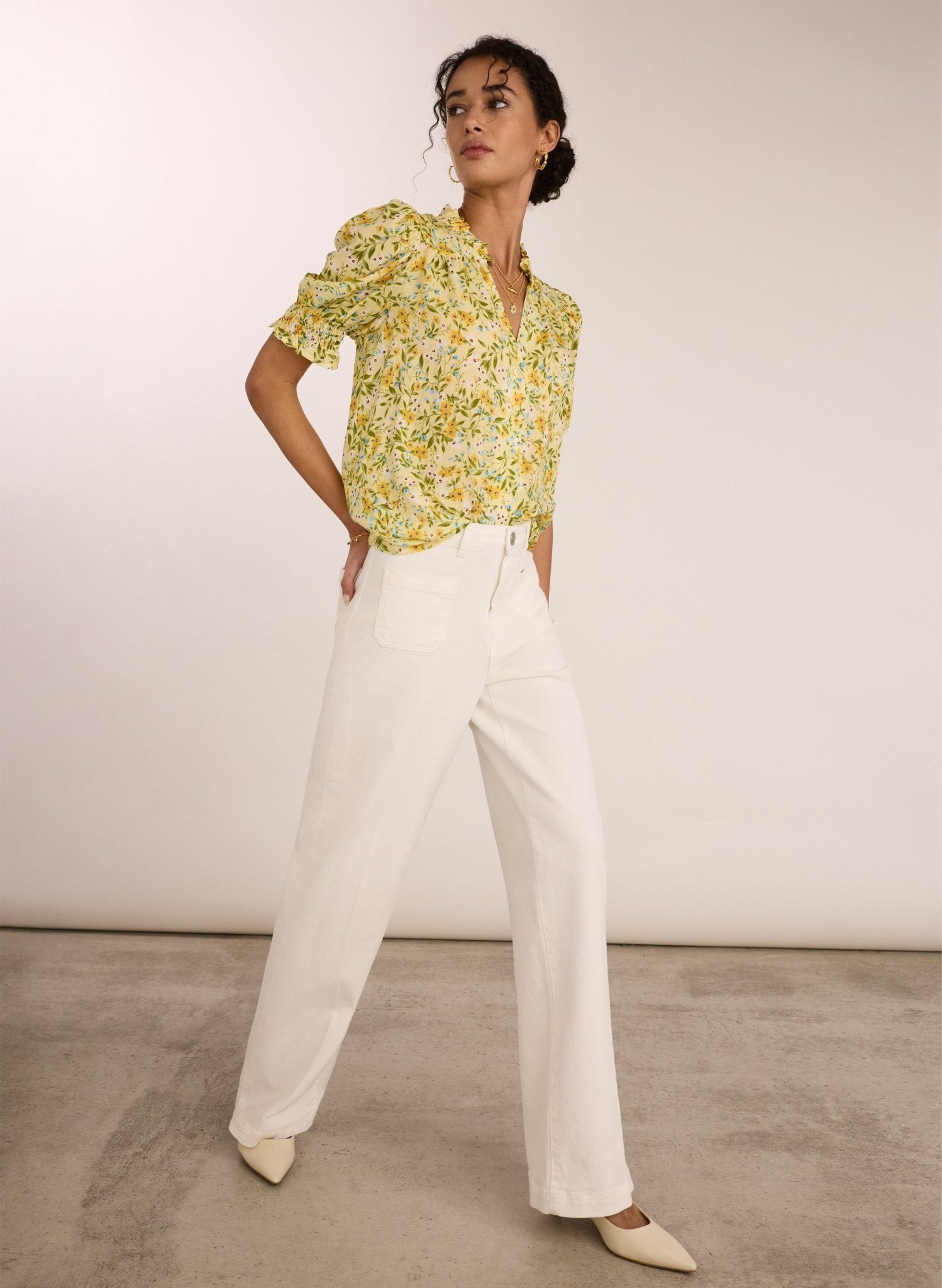Nolan Printed Blouse - Yellow Trailing Floral | Baukjen